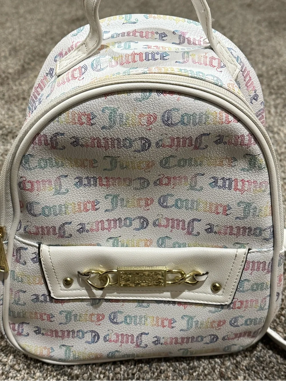 Juicy Couture White Multicolor Monogram Logo Backpack